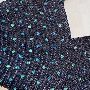 Exquisite RAFFIA Navy Woven UNIQUE Shape & Colour Sequins Cane Handle 18”W
